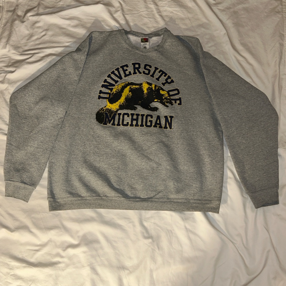 Fruit of the Loom Gray Sweatshirt with Navy Lettering